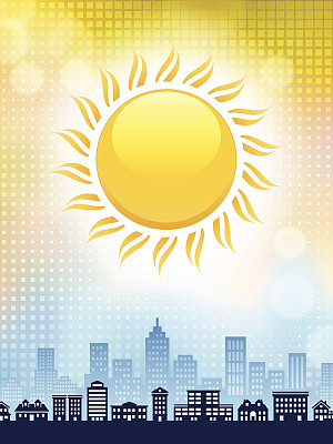 城市天际线夏日与蓝天和阳光的背景图片下载