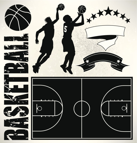 篮球运动员，球场和球图片下载