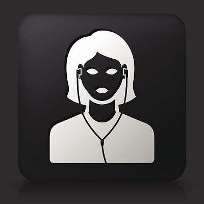 黑色方形按钮与音乐听图标图片下载