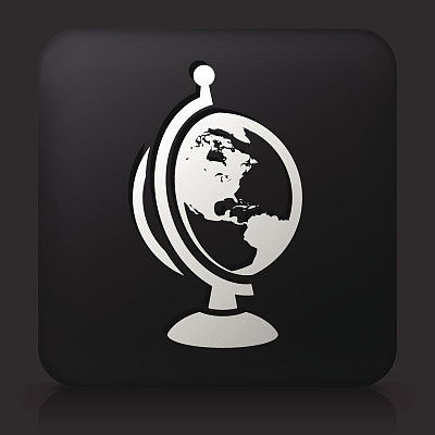 黑色方形按钮与全球图标图片下载