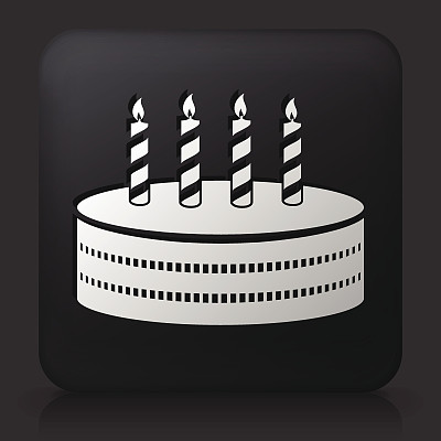 黑色方形按钮与生日蛋糕图标图片下载