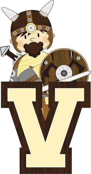 可爱的维京战士学习字母V图片下载