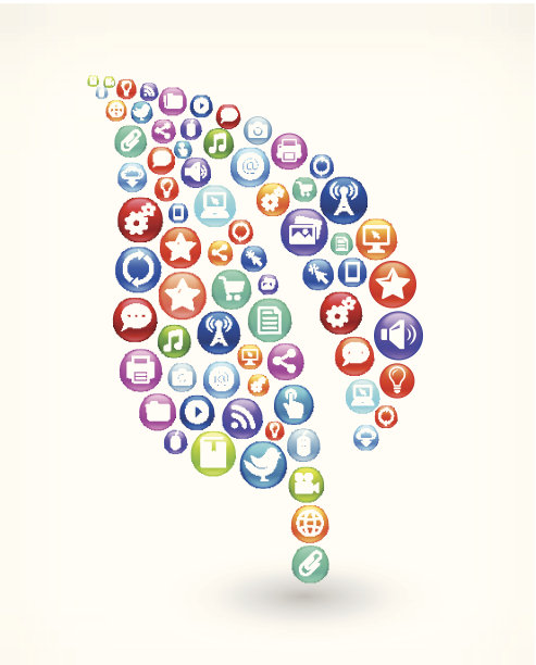 叶在社交网络和互联网颜色按钮图片下载