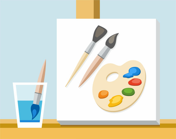 画笔，颜料，调色板和画布艺术家。图片下载