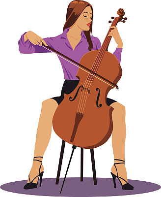 美丽的女性大提琴演奏家-孤立图片下载