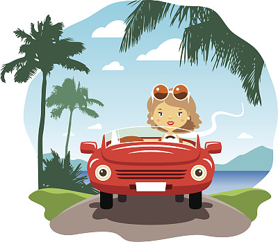 一个年轻女人开车去度假图片下载