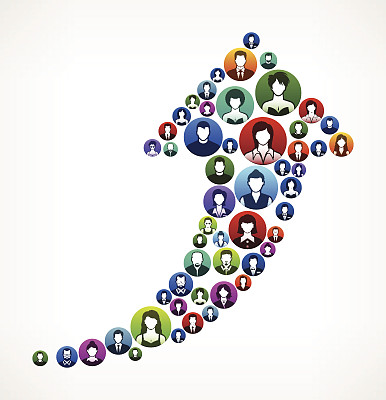 箭头向上人们面对社区和交流模式。图片下载