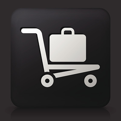 黑色方形按钮与行李车图标图片下载
