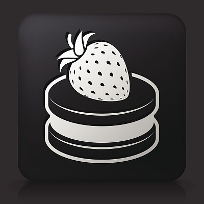 黑色方形按钮与樱桃蛋糕图标图片下载