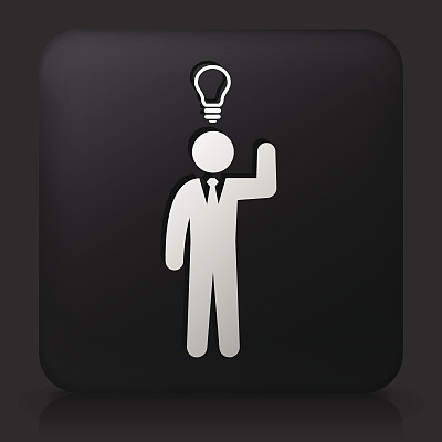 黑色方形按钮与商人的想法图标图片下载