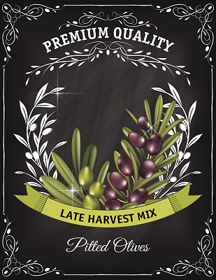 带有橄榄油和旗帜的黑板图片下载