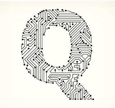 白色背景上的字母Q电路板图片下载