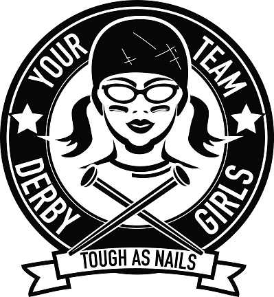 女子轮滑联赛徽章或标签设计与钉子图片下载