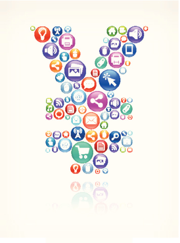 Yen与社交网络和互联网版税免费矢量艺术图片下载