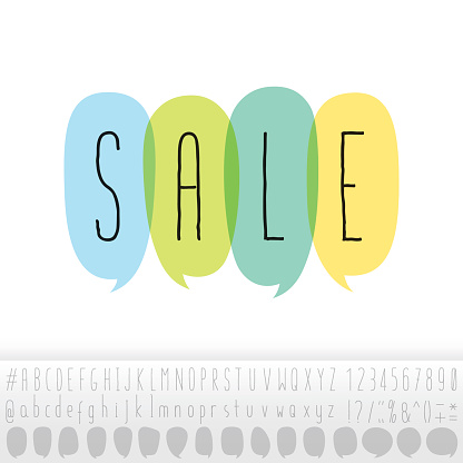 销售文字在语音气泡与字母表设计集图片下载