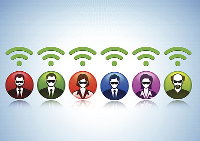 人们与Wi-Fi和虚拟现实体验图标设置图片下载