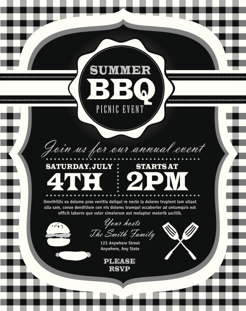 黑白野餐邀请设计模板图片下载