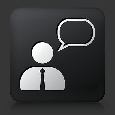 黑色方形按钮与交谈的商人图片下载