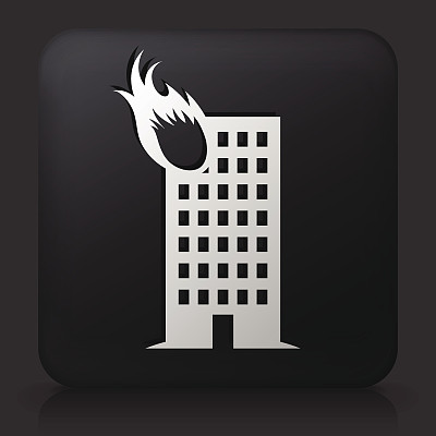 带有建筑火焰图标的黑色方形按钮图片下载