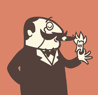 男人用钱点燃雪茄图片下载