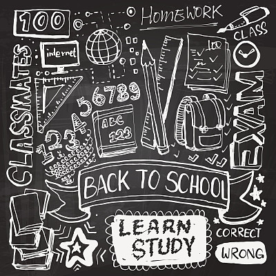 学校元素的草图是黑白的图片下载