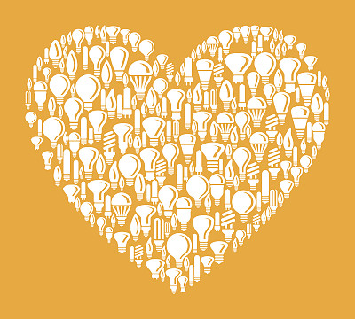 心形白色矢量灯泡图案背景图片下载