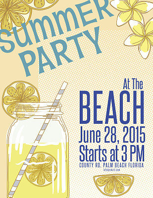 柠檬水夏日海滩派对邀请模板图片下载