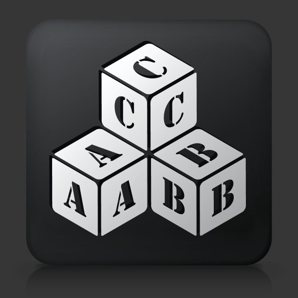 黑色方形按钮与堆叠的字母块图片下载