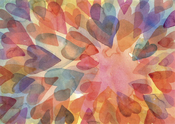 水彩心形图案背景图片下载