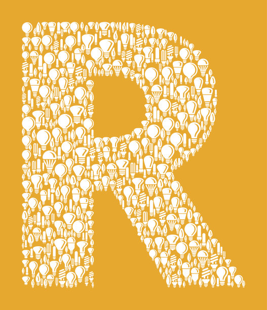 字母R在矢量灯泡图案背景上图片下载