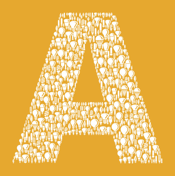 字母A在矢量灯泡图案背景上图片下载