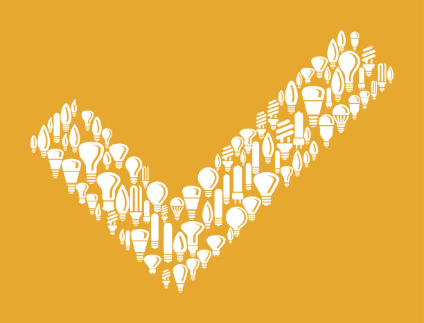 在矢量灯泡图案背景上勾选标记图片下载