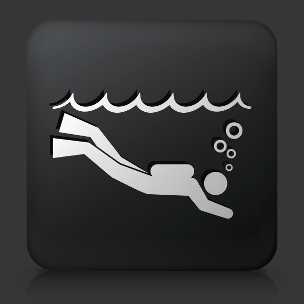 黑色方形按钮与水肺潜水员图片下载