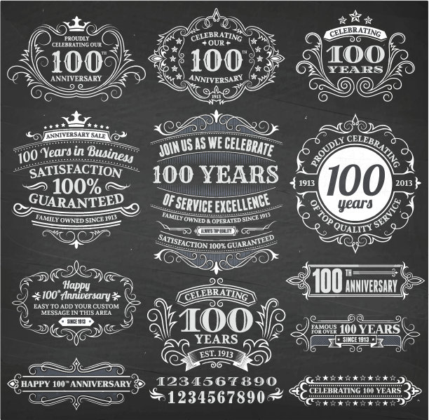 百年纪念手绘黑板版权免费矢量背景图片下载