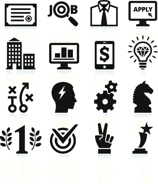 求职申请和成功黑白图标设置图片下载