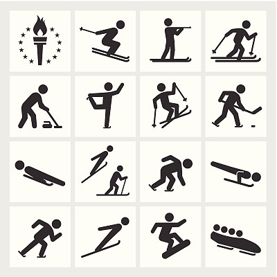 黑白冬季运动免版税矢量图标集图片下载
