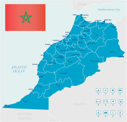 地图摩洛哥-国家，城市，旗帜，导航图标图片下载