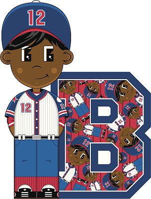 可爱的棒球男孩学习字母B图片下载