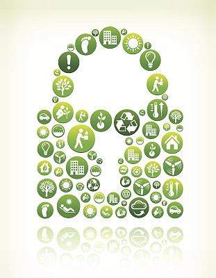 锁定环保绿色矢量按钮模式。图片下载