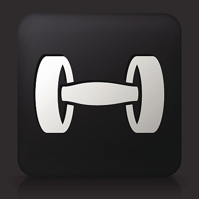 黑色方形按钮与哑铃图标图片下载
