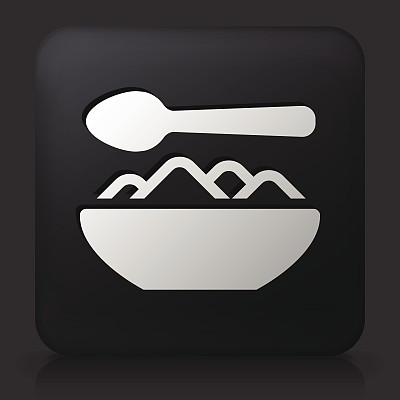 黑色方形按钮与食物碗图标图片下载