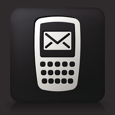 黑色方形按钮与电话文本图标图片下载