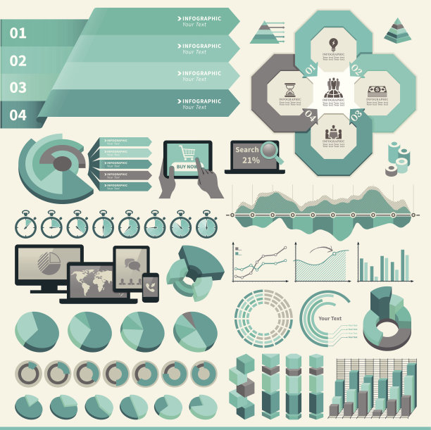 蓝绿色的信息图表元素图片下载