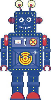 复古蓝色机器人角色图标图片下载