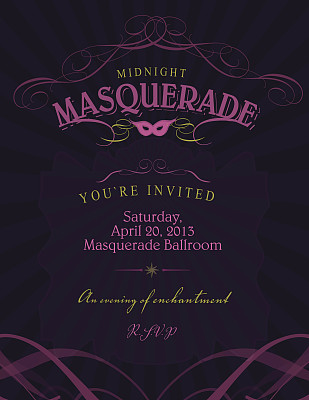 舞厅化妆舞会邀请设计模板与面具图片下载