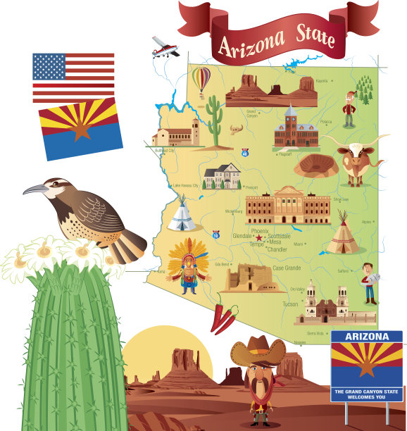 亚利桑那州卡通地图图片下载