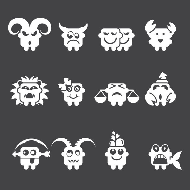 十二生肖图标-白色系列| EPS10图片下载