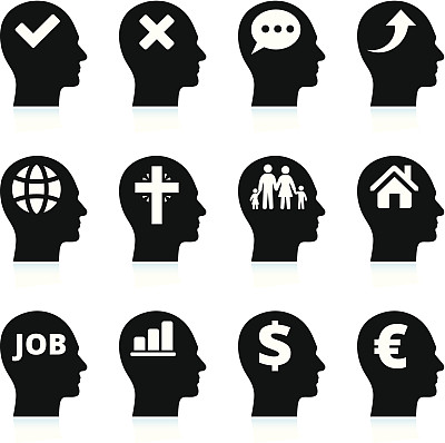 黑白思想和想法免版税矢量图标集图片下载