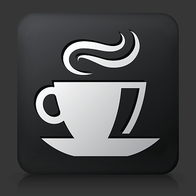 黑色方形按钮与咖啡图标图片下载