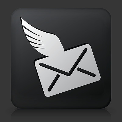 黑色方形按钮与字母和翅膀图标图片下载